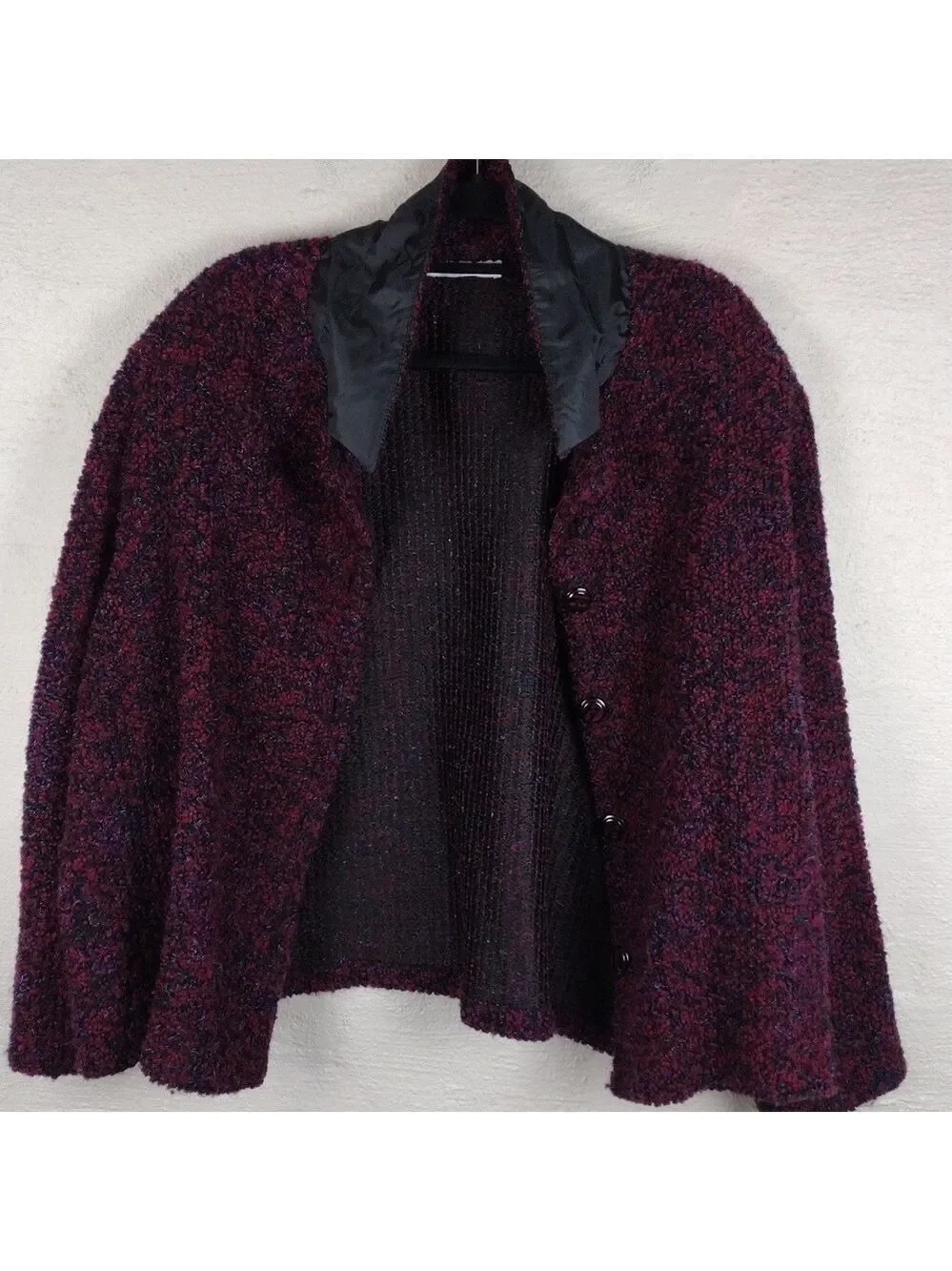 Dressbarn Woman Burgundy Knit  Collared Long Sleeve Button Up Cardigan Jacket